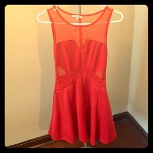 Cute Red Skater Dress with Sexy Mesh Cut-Outs